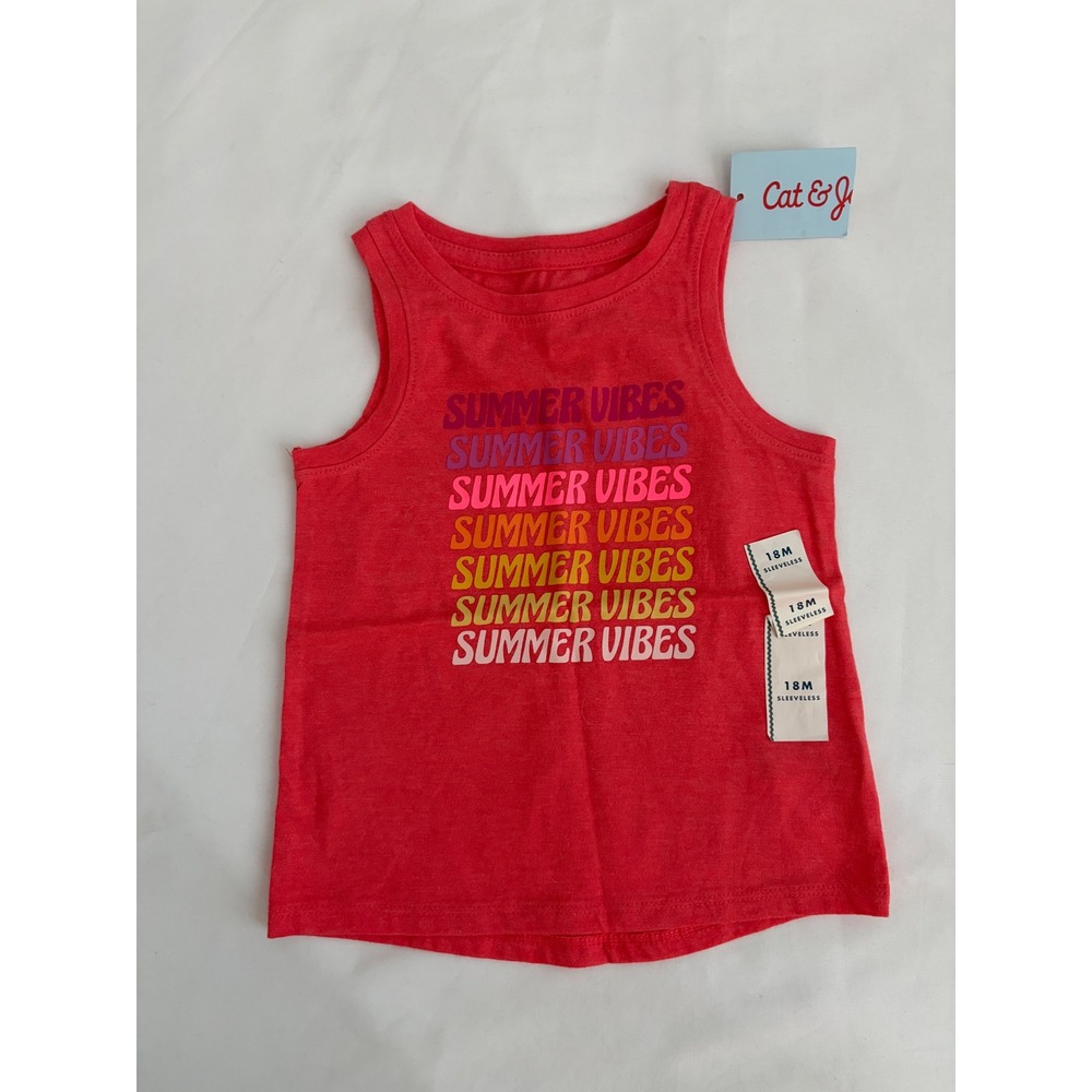 Cat & Jack Summer Vibes Graphic Tank Top Coral Red 18M Sleeveless Kids